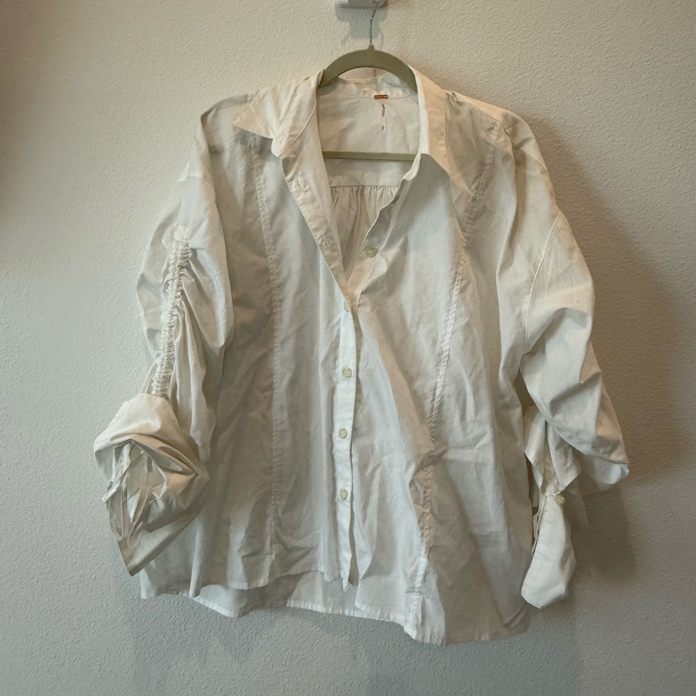 Free People White Button Down Shirt Casual Top
